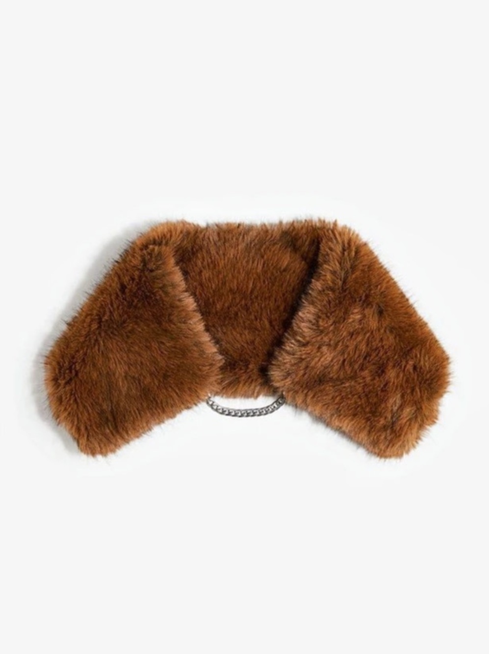 H&M Brown Faux Fur Chain-Detail Collar One Size